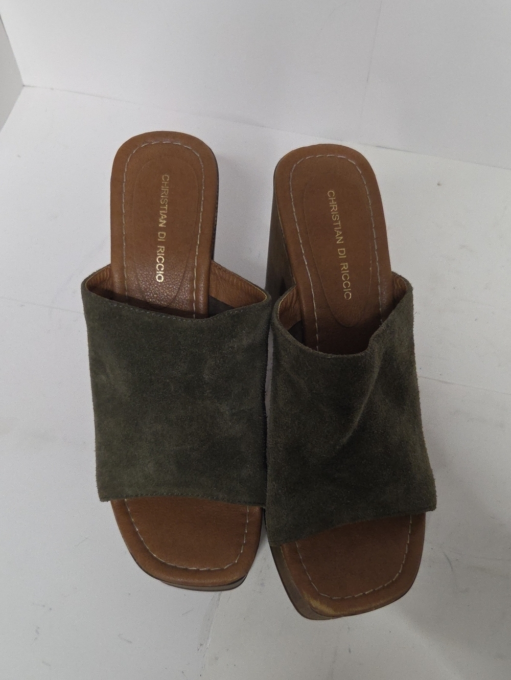 Olive Suede Slide Mules